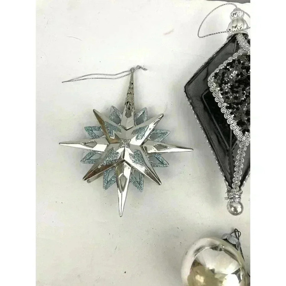 VTG Lot of 8 Mercury Glass Ornaments Mirror Heart Bell Stars Holiday Christmas - Picture 5 of 16